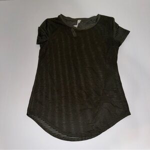 Lululemon Womens Sheer Striped Print Rounded Hem T-Shirt‎ Green Size 2
